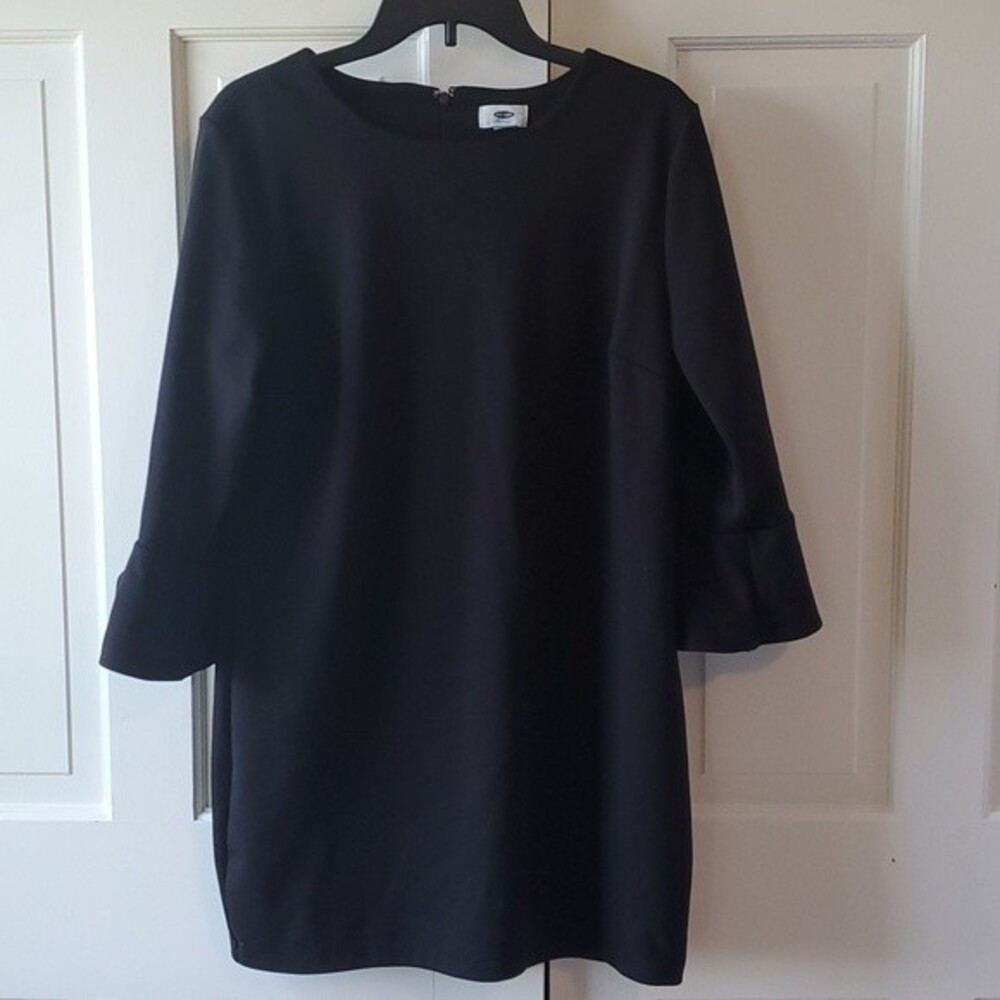 OLD NAVY BLACK KNIT SHIFT DRESS PETITE LARGE PL BELL SLEEVE MINIMALIST CLASSIC